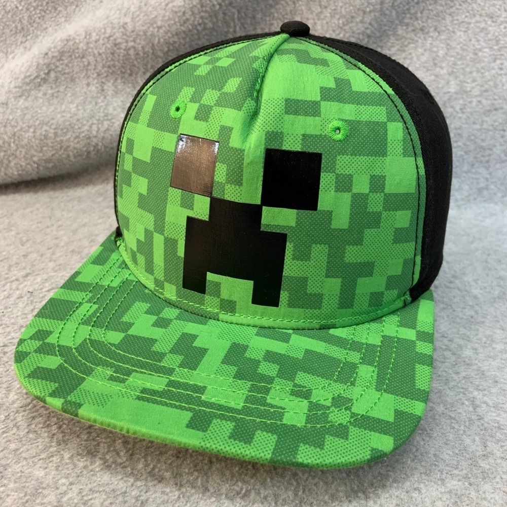 Creeper Face Boys Green Minecraft Snapback Hat Digital Pixel Pattern OSFM